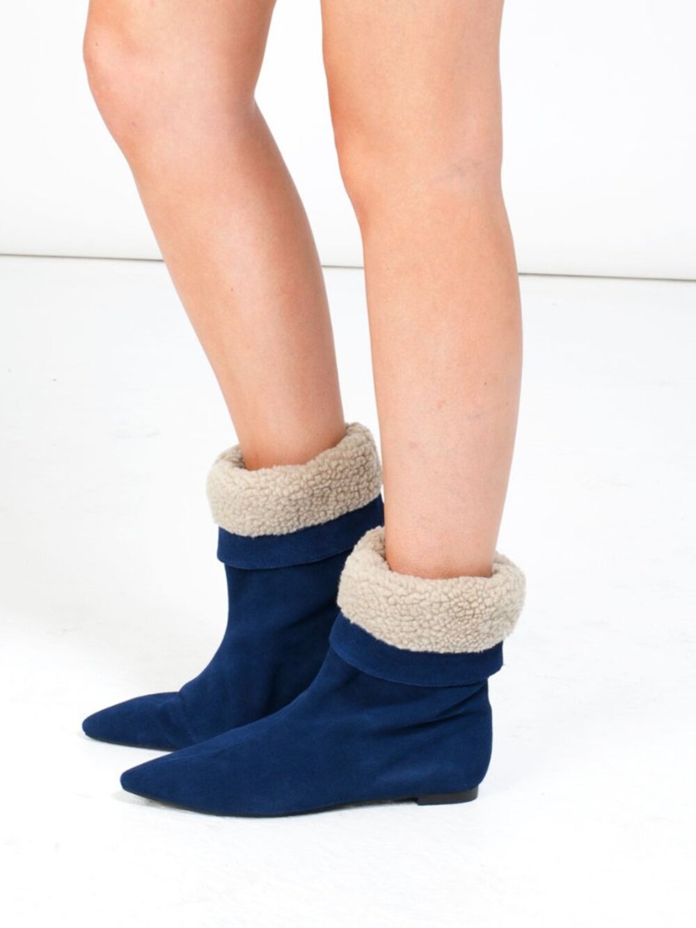 New Genuine Suede Leather Flat Riding Boots Foldable NYC Designer Handmade